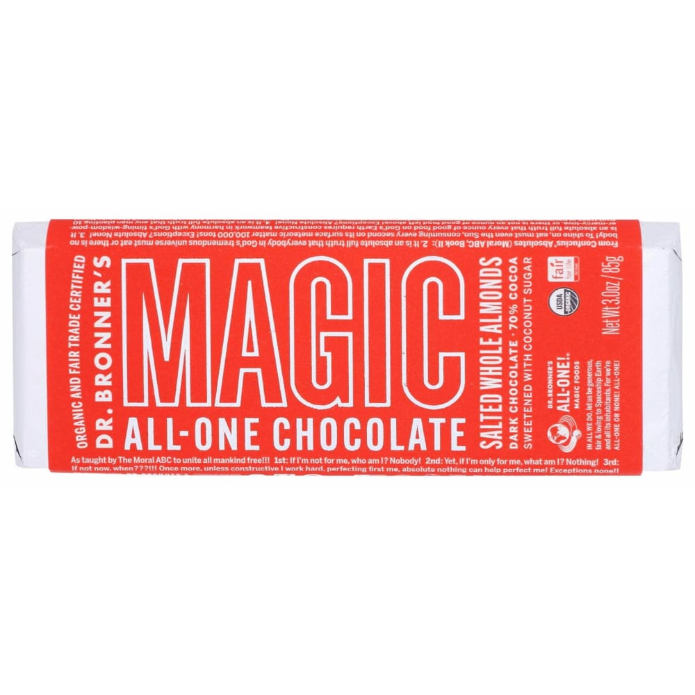 DR BRONNER Grocery > Refrigerated DR BRONNER: Salted Whole Almonds Chocolate Bar, 3 oz