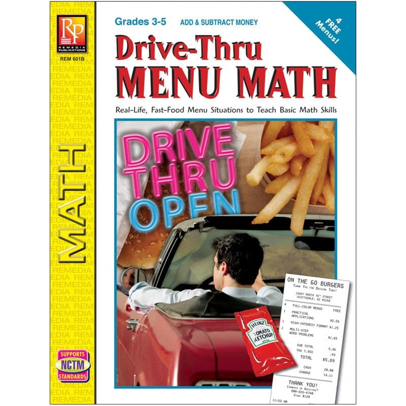 Drive Thru Menu Math Add & Subtract Money (Pack of 3) - Money - Remedia Publications
