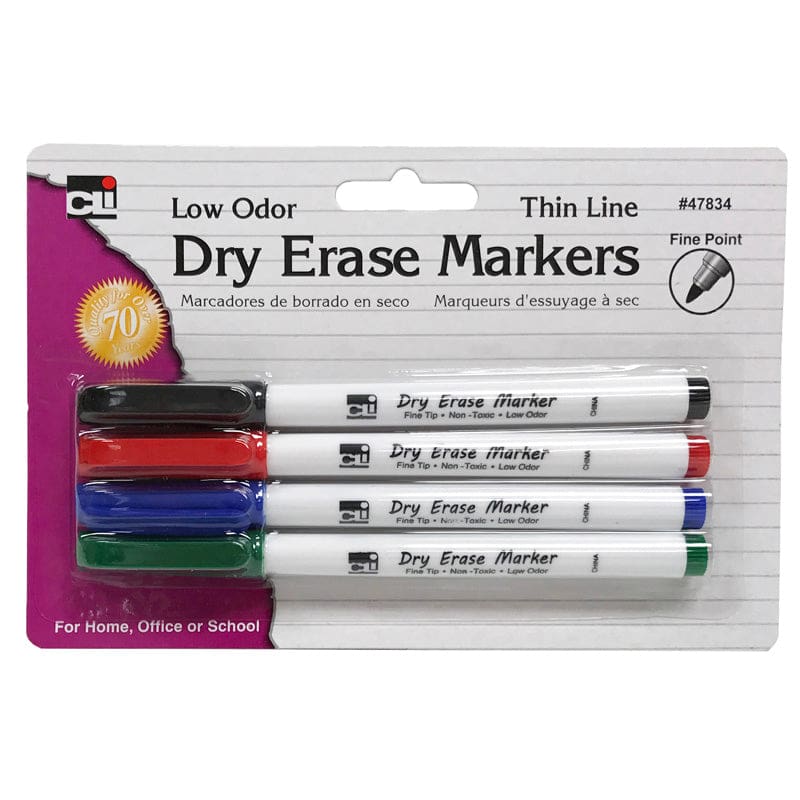 Dry Erase Marker Thin Line 4 Pk Assorted Colors (Pack of 12) - Markers - Charles Leonard