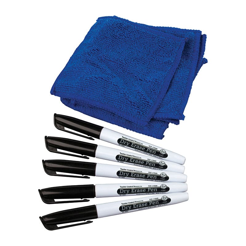 Dry Erase Pens & Microfiber Towels (Pack of 6) - Markers - Teacher Created Resources