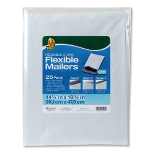 Duck Reusable 2-way Flexible Mailers Square Flap Self-adhesive Closure 14.25 X 18.75 White 25/pack - Office - Duck®