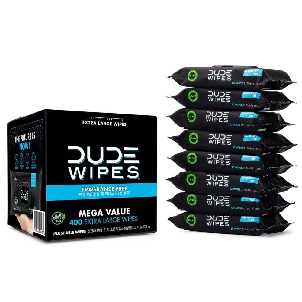DUDE Wipes, Flushable Wipes, Extra Large, FragranceFree Wipes (400 ct
