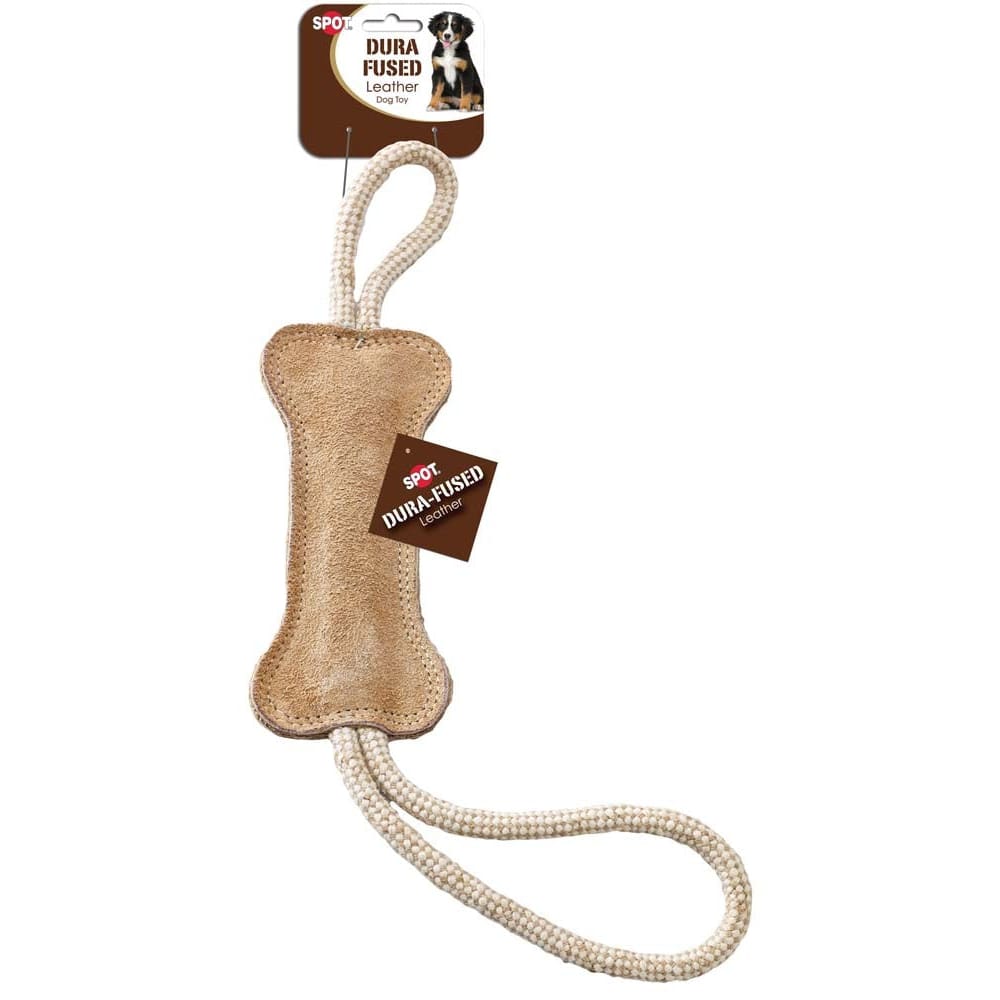 Dura-Fused Dog Toy Leather Bone Brown White 18 in - Pet Supplies - Dura-Fused