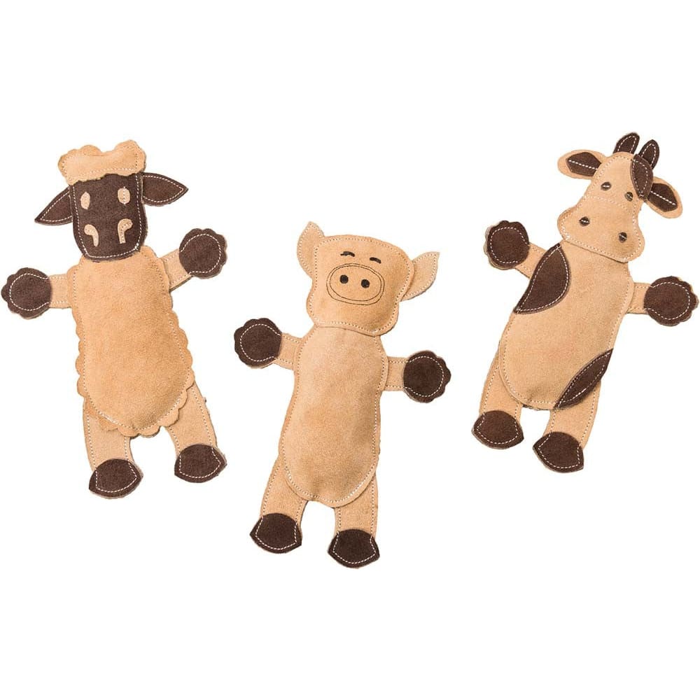 Dura-Fused Leather Barnyard Dog Toy Assorted Brown Tan 11 in - Pet Supplies - Dura-Fused