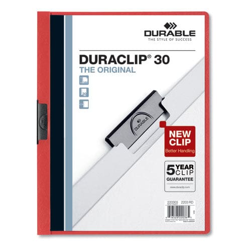 Durable Duraclip Report Cover Clip Fastener 8.5 X 11 Clear/red 25/box - School Supplies - Durable®