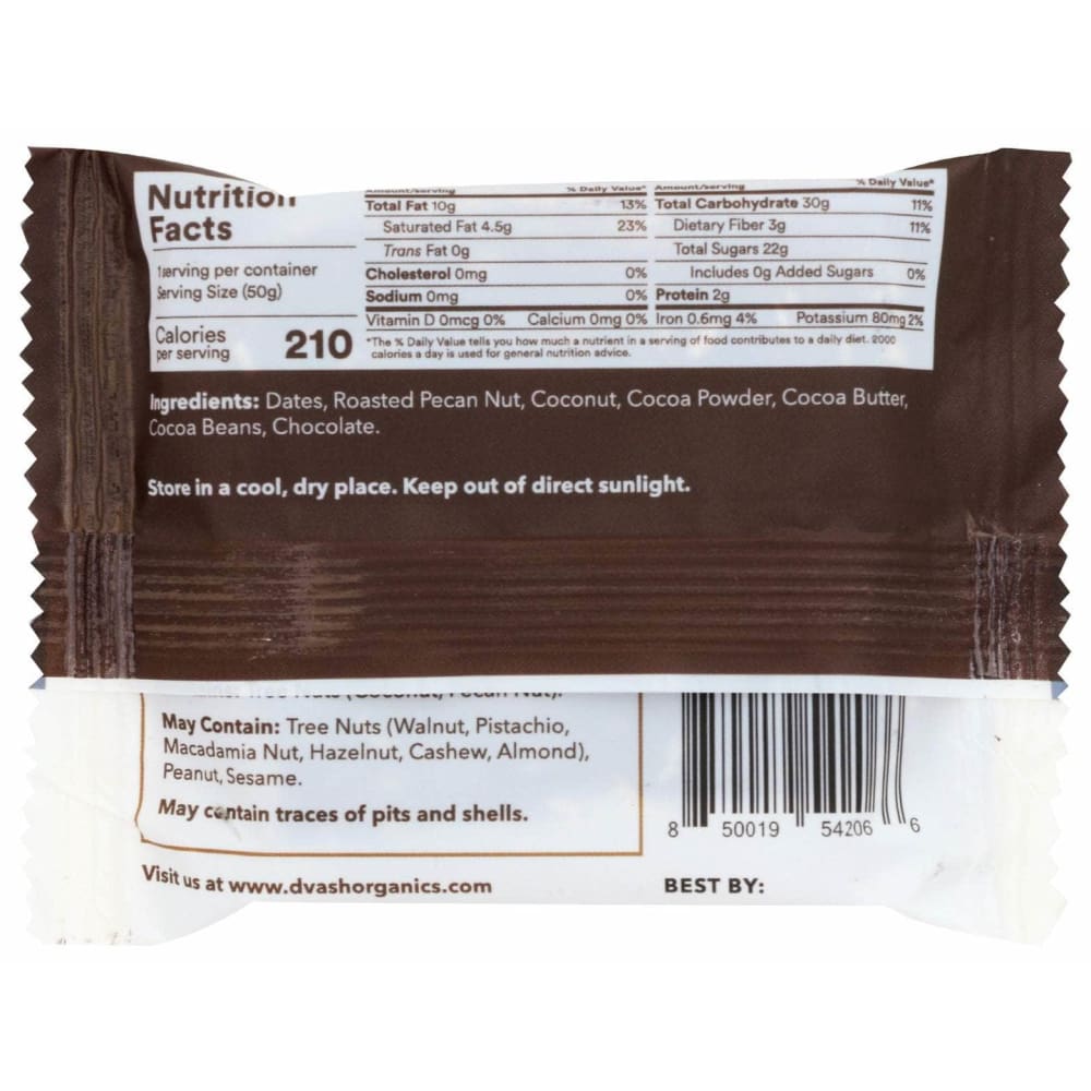 DVASH ORGANICS Grocery > Nutritional Bars DVASH ORGANICS: Chocolate Pecan Cocoa Nib Date Energy Bar, 1.76 oz