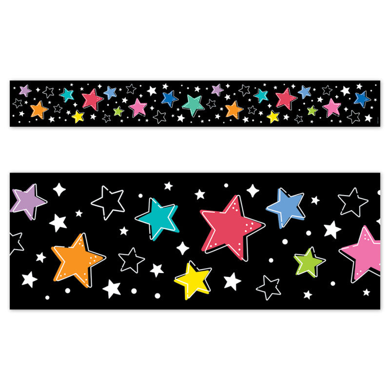 Colorful Stars On Black Ez Border Star Bright (Pack of 8)