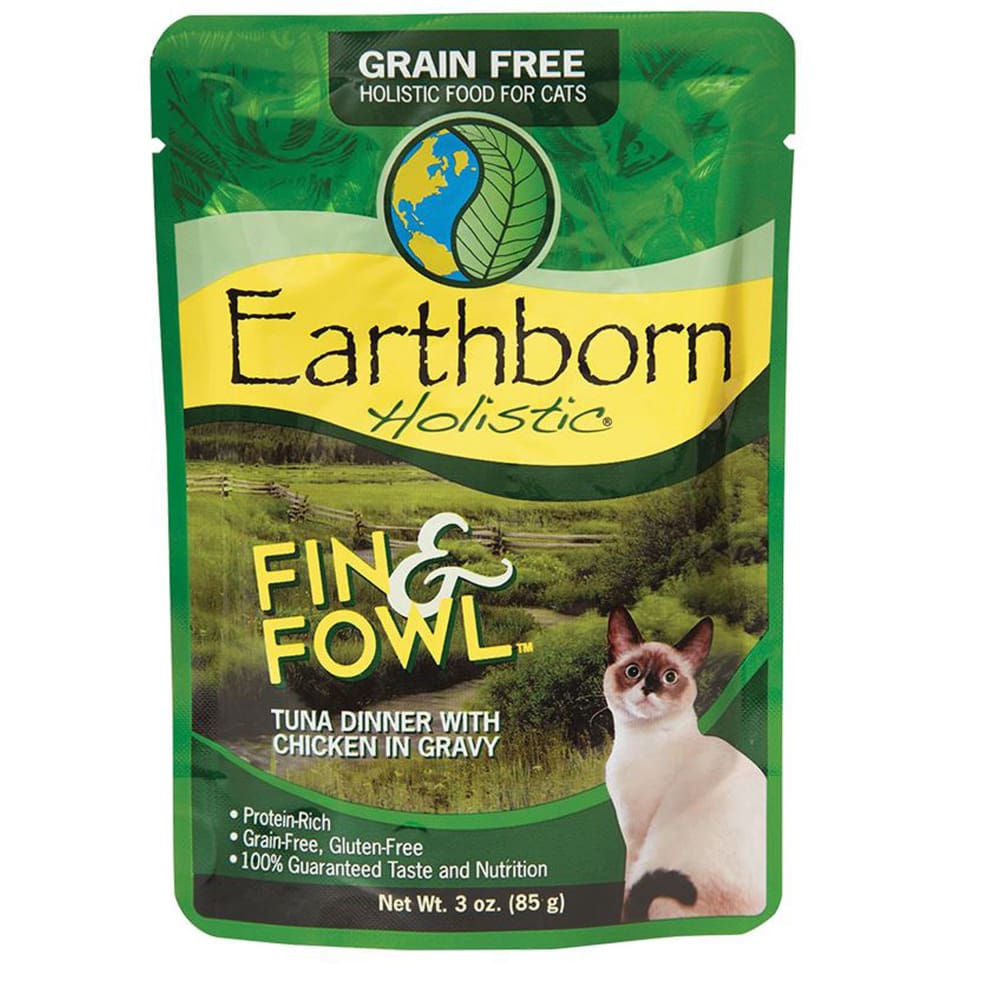 Earthborn Cat Grain-Free Fin and Fowl Tuna Dinner with Chicken in Gravy Pouch 3oz. (Case of 24) - Pet Supplies - Earthborn