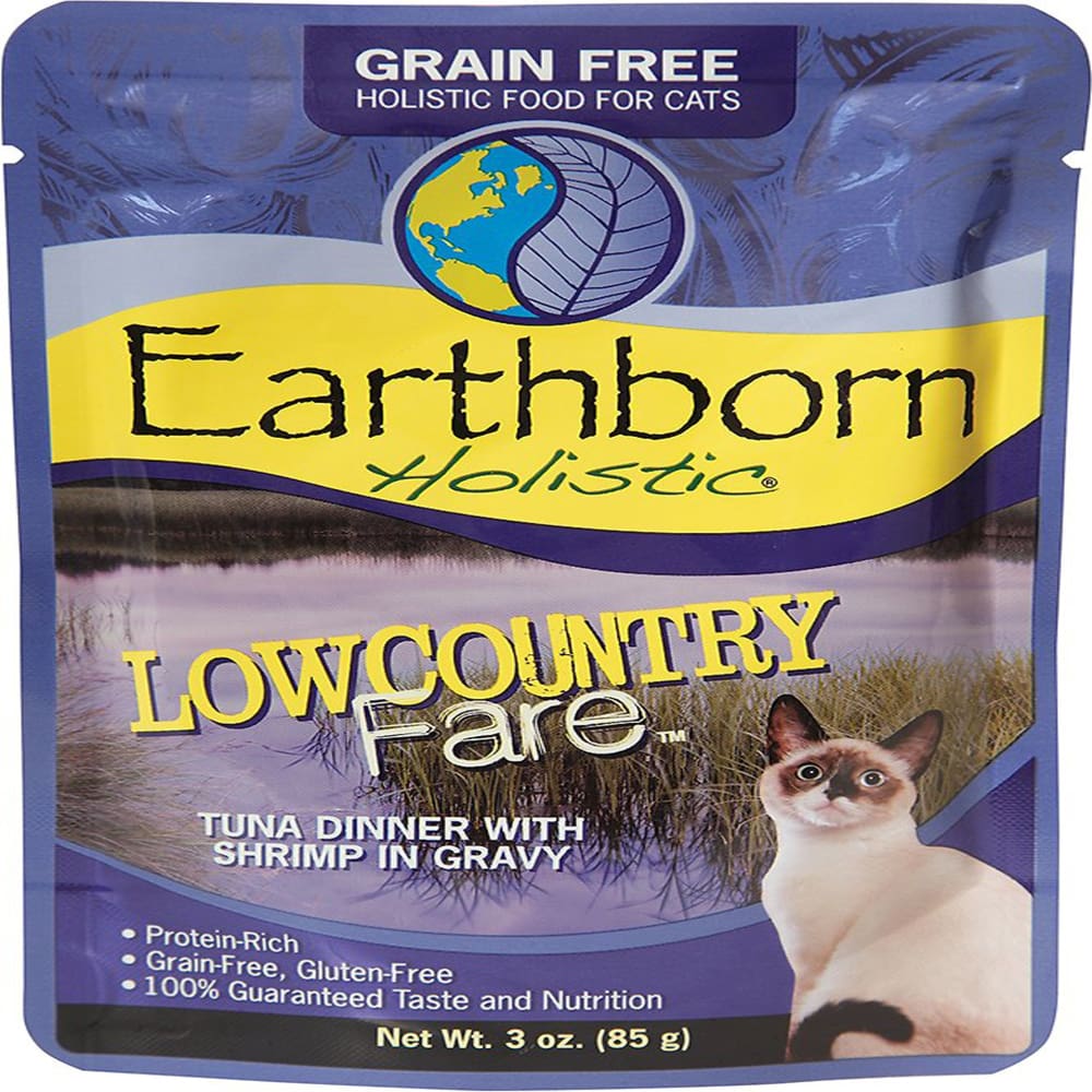 Earthborn Cat Grain-Free Lowcountry Fare Tuna Dinner with Shrimp in in Gravy Pouch 3oz. (Case of 24) - Pet Supplies - Earthborn