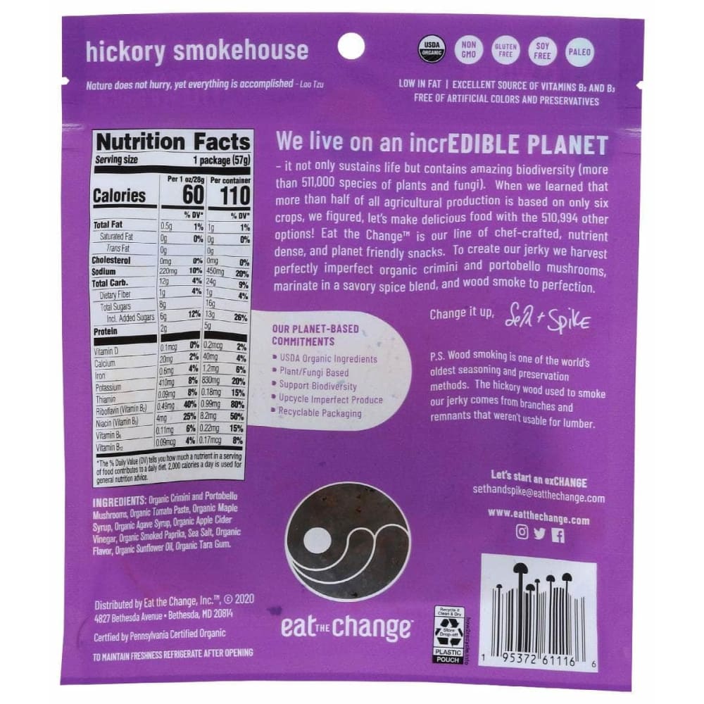 EAT THE CHANGE Eat The Change Jerky Mshrm Hckory Smkhou, 2 Oz
