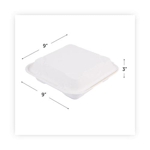 Eco-Products Renewable And Compost Sugarcane Clamshells 3-compartment 9 X 9 X 3 White 50/pack 4 Packs/carton - Food Service - Eco-Products®