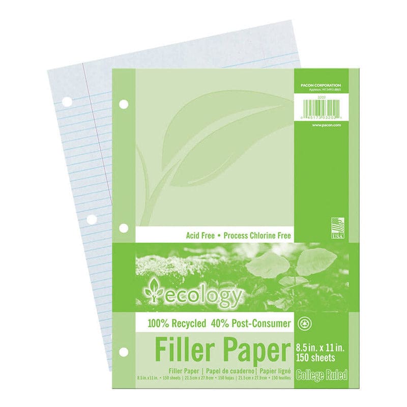 Ecology Recycled Filler Paper 150Sh 9/32In College Ruling (Pack of 10) - Loose Leaf Paper - Dixon Ticonderoga Co - Pacon