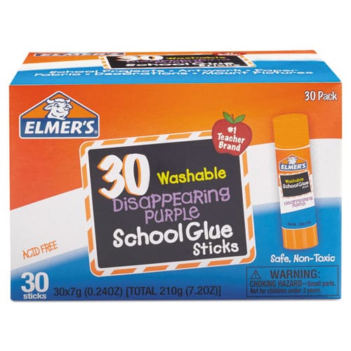 Elmer’s Washable School Glue Sticks 0.77 Oz Applies White Snd Dries Clear 30/box - School Supplies - Elmer’s®