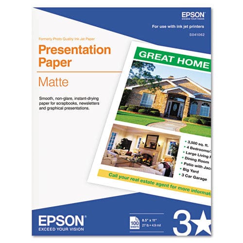 Epson Matte Presentation Paper 4.9 Mil 8.5 X 11 Matte Bright White 100/pack - School Supplies - Epson®