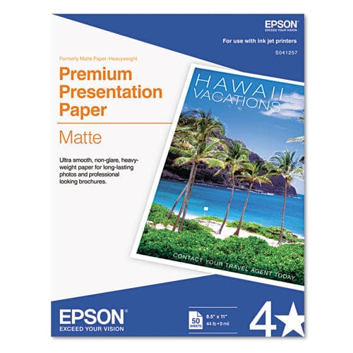 Epson Premium Matte Presentation Paper 9 Mil 8.5 X 11 Matte Bright White 50/pack - School Supplies - Epson®