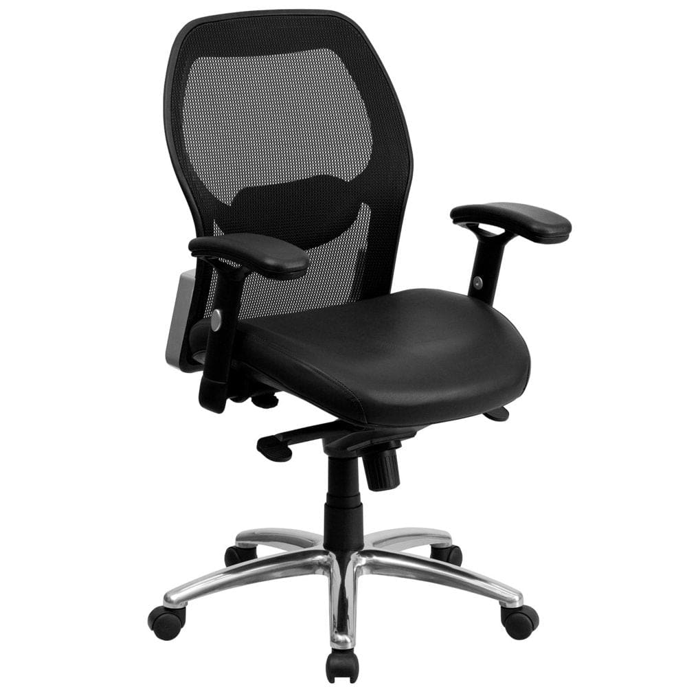 Ergonomic Mesh Office Chair with Black Leather Seat - Office Chairs - Ergonomic