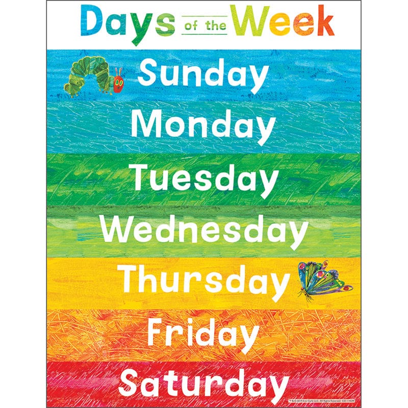 Eric Carle Days Of The Week Chart (Pack of 12) - Classroom Theme - Carson Dellosa Education