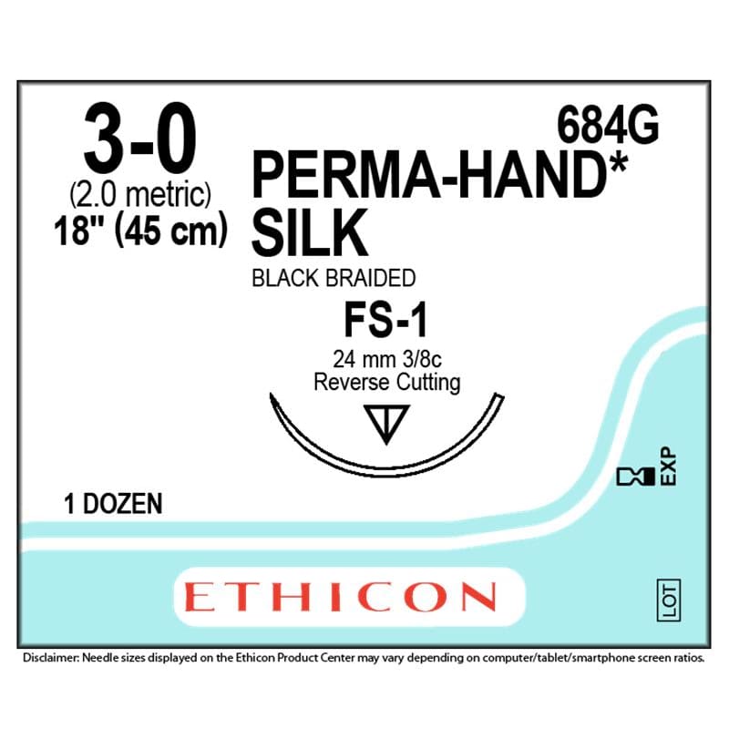Ethicon Suture 3-0 Ethicon Silk Fs-1 Box of 12 - Wound Care >> Basic Wound Care >> Wound Closure - Ethicon