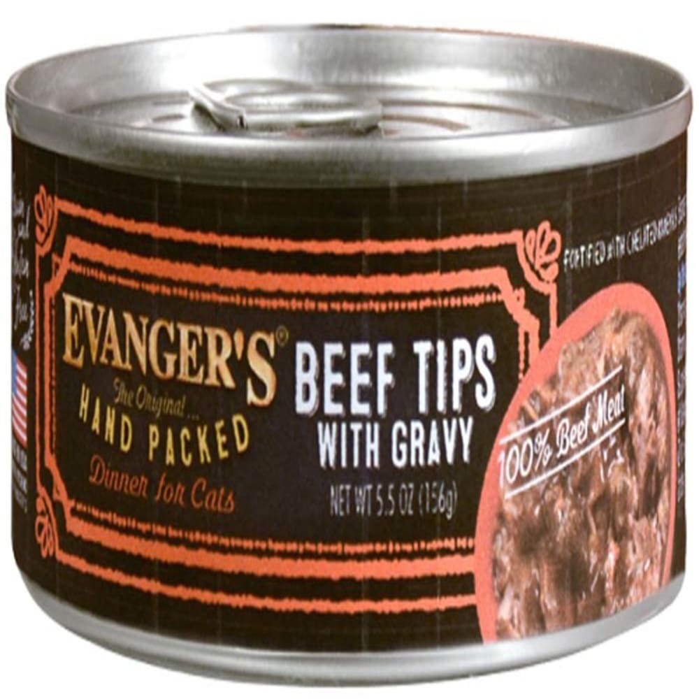 Evangers Hand Packed Super Premium Beef Tips with Gravy Canned Cat Wet Food 5.5 oz 24 Pack - Pet Supplies - Evangers