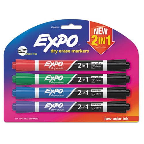 EXPO 2-in-1 Dry Erase Markers Fine/broad Chisel Tips Assorted Primary Colors 4/pack - School Supplies - EXPO®