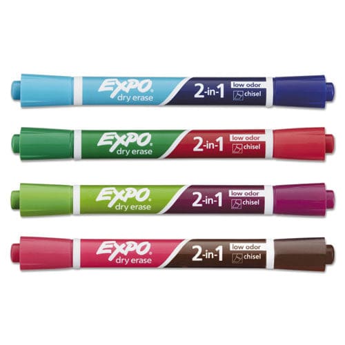 EXPO 2-in-1 Dry Erase Markers Fine/broad Chisel Tips Assorted Secondary Colors 4/pack - School Supplies - EXPO®