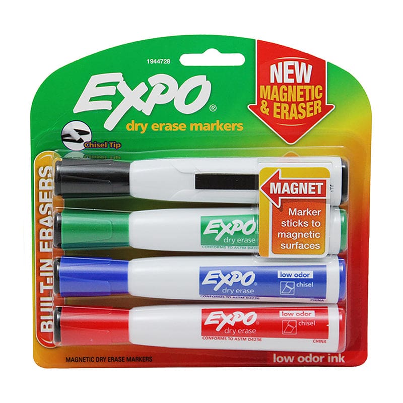 Expo Chisel 4Ct with Eraser Asst Magnt (Pack of 6) - Markers - Sanford/sharpie