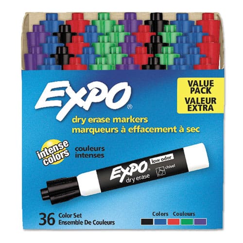 EXPO Low-odor Dry-erase Marker Broad Chisel Tip Assorted Colors 12/set - School Supplies - EXPO®