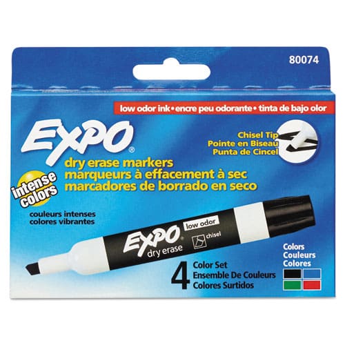 EXPO Low-odor Dry-erase Marker Broad Chisel Tip Assorted Standard Colors 4/set - School Supplies - EXPO®