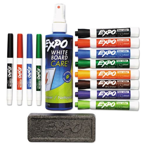 EXPO Low-odor Dry Erase Marker Eraser And Cleaner Kit Medium Assorted Tips Assorted Colors 12/set - School Supplies - EXPO®