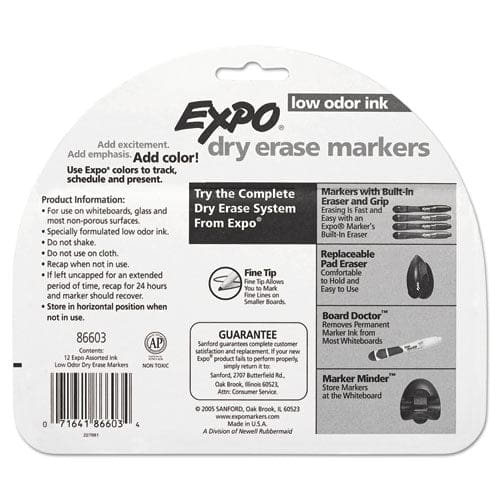 EXPO Low-odor Dry-erase Marker Fine Bullet Tip Assorted Colors 12/set - School Supplies - EXPO®