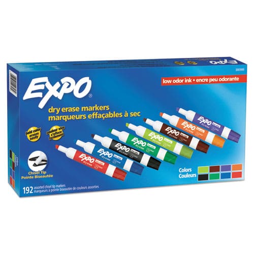 EXPO Low-odor Dry Erase Marker Office Value Pack Broad Chisel Tip Assorted Colors 192/pack - School Supplies - EXPO®