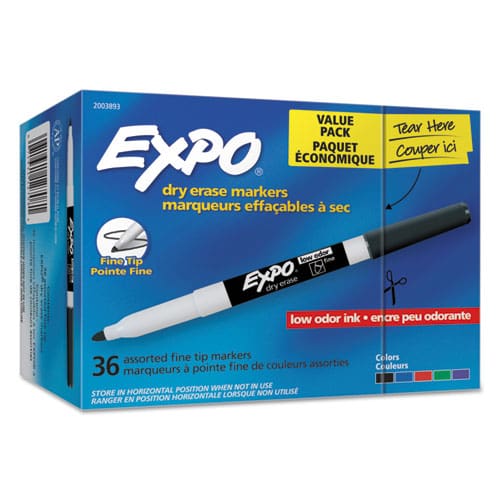EXPO Low-odor Dry Erase Marker Office Value Pack Fine Bullet Tip Assorted Colors 36/pack - School Supplies - EXPO®