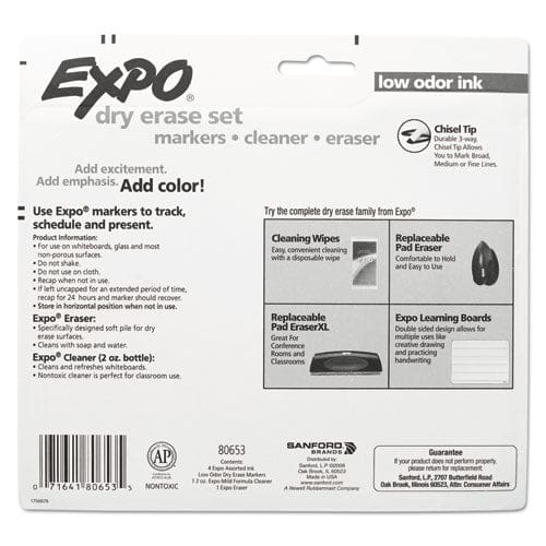 EXPO Low-odor Dry Erase Marker Starter Set Broad Chisel Tip Assorted Colors 4/set - School Supplies - EXPO®