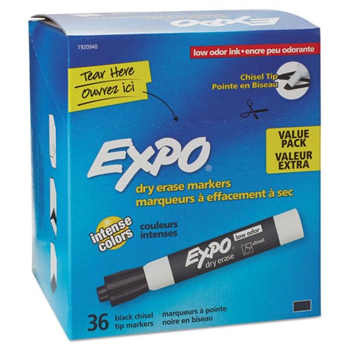 EXPO Low-odor Dry-erase Marker Value Pack Broad Chisel Tip Black 36/box - School Supplies - EXPO®