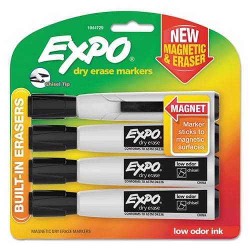 EXPO Magnetic Dry Erase Marker Broad Chisel Tip Black 4/pack - School Supplies - EXPO®