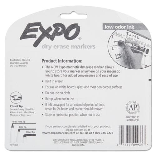 EXPO Magnetic Dry Erase Marker Broad Chisel Tip Black 4/pack - School Supplies - EXPO®