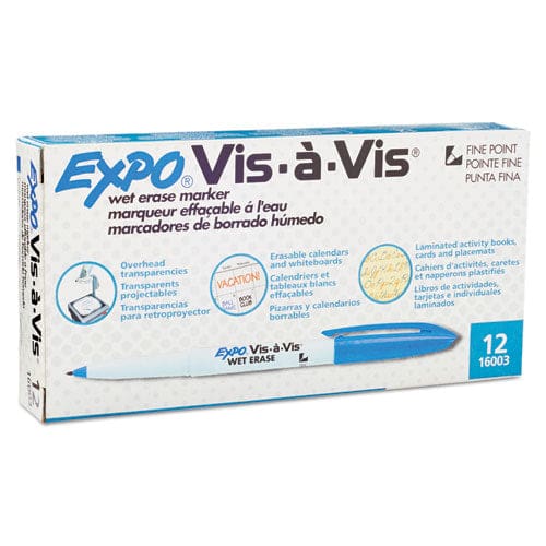 EXPO Vis-a-vis Wet Erase Marker Fine Bullet Tip Blue Dozen - School Supplies - EXPO®