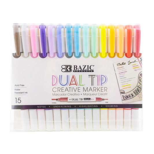 15 Colors Dual Tip Creative Markers (Pack of 3)