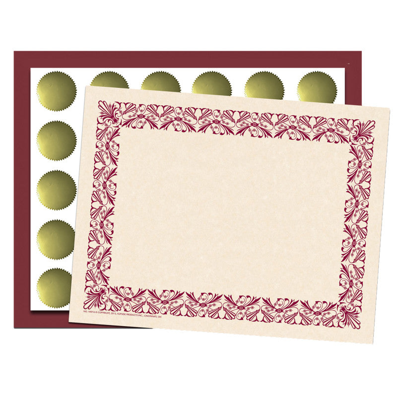 Maroon Border Paper Folder Gld Seal