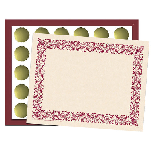 Maroon Border Paper Folder Gld Seal