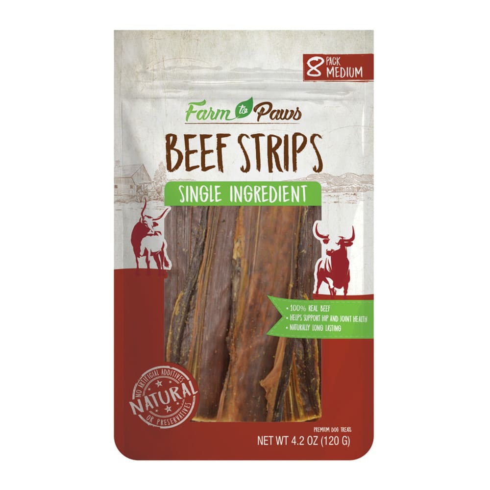 Farm To Paws Med 8Pk Beef Strips 4.2oz - Pet Supplies - Farm To Paws
