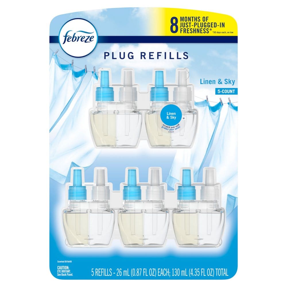 Febreze PLUG Odor-Fighting Air Freshener Oil Refills Linen & Sky (5 refills) - Cleaning Supplies - Febreze