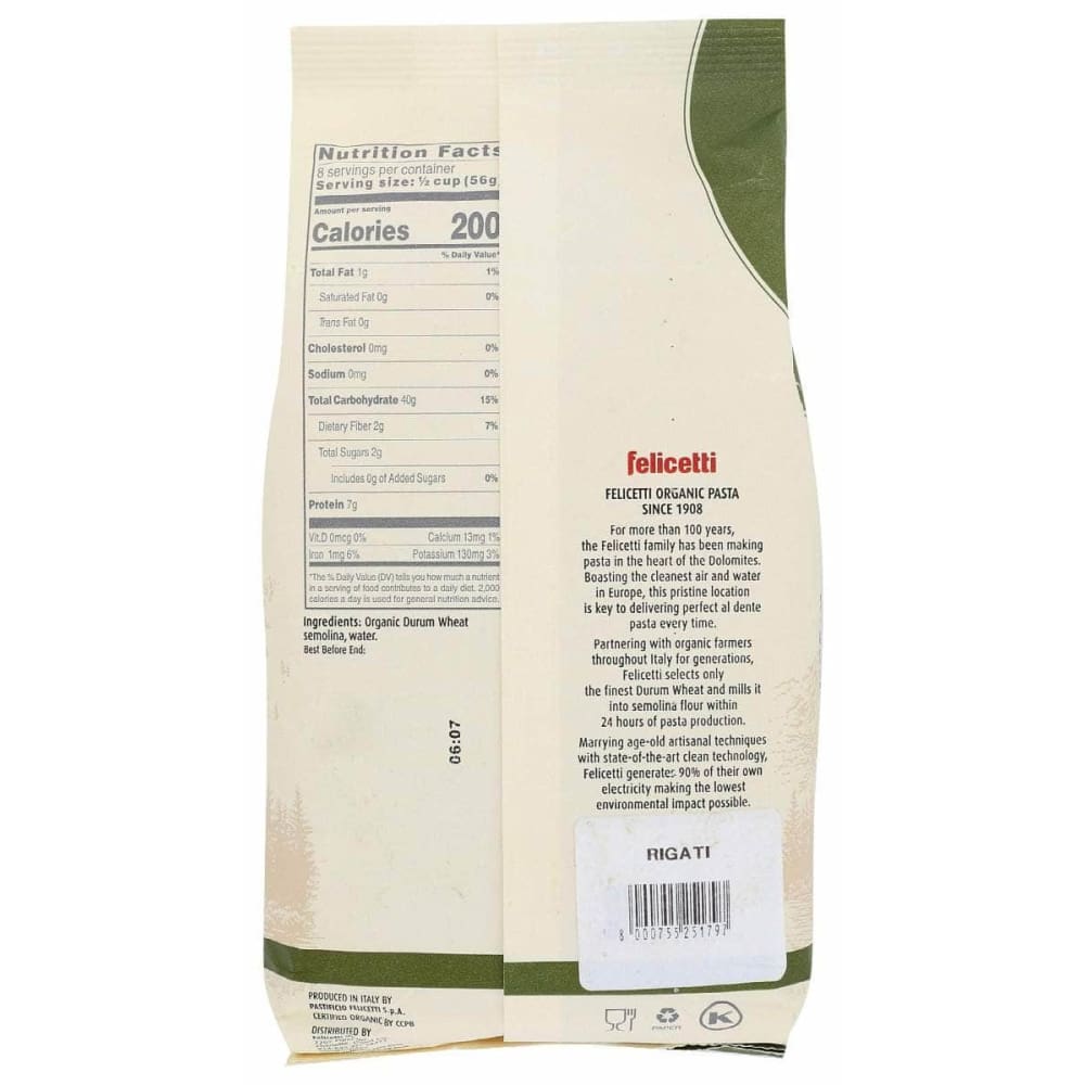 FELICETTI ORGANIC Grocery > Meal Ingredients > Noodles & Pasta FELICETTI ORGANIC: Bronze Cut Rigati, 16 oz