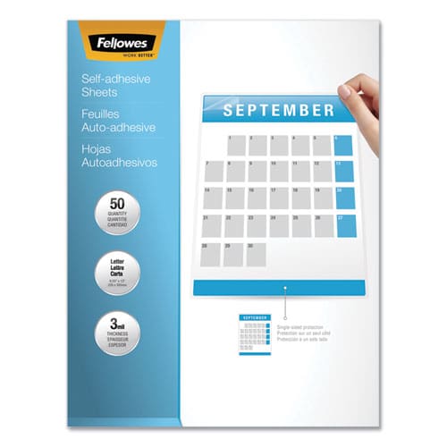 Fellowes Self-adhesive Laminating Sheets 3 Mil 9.25 X 12 Gloss Clear 50/box - Technology - Fellowes®