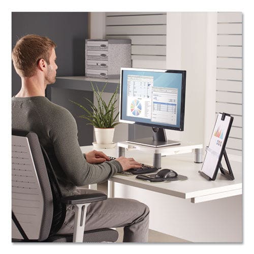 Fellowes Standard Monitor Riser For 21 Monitors 13.38 X 13.63 X 2 To 4 Platinum/graphite Supports 60 Lbs - School Supplies - Fellowes®