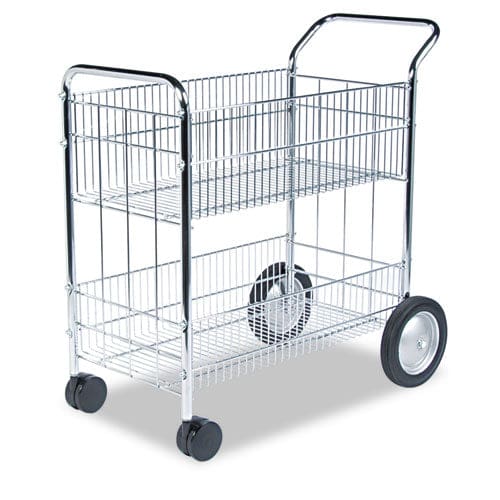 Fellowes Wire Mail Cart Metal 2 Bins 21.5 X 37.5 X 39.5 Chrome - Office - Fellowes®