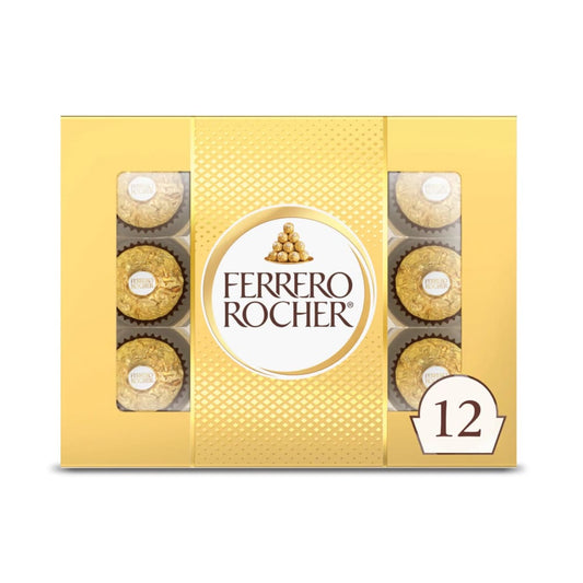 Ferrero Rocher Fine Hazelnut Milk Chocolate Candy Perfect Valentine’s Day Gift 12 Count Gift Box - Ferrero Rocher