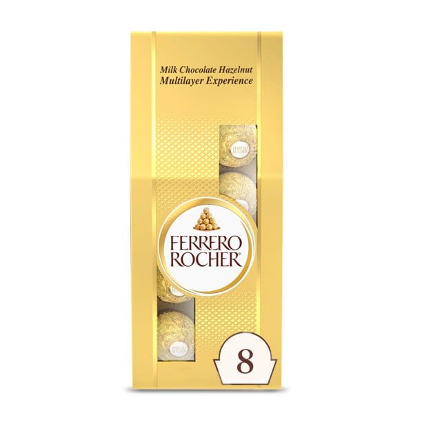 Ferrero Rocher Premium Gourmet Milk Chocolate Hazelnut Valentine Candy for Gifting 3.5 oz (8 Count) - Ferrero Rocher