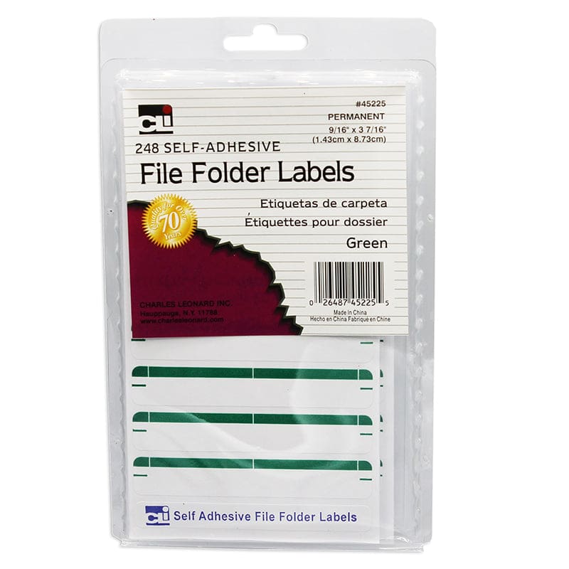 File Folder Labels Green (Pack of 12) - Mailroom - Charles Leonard