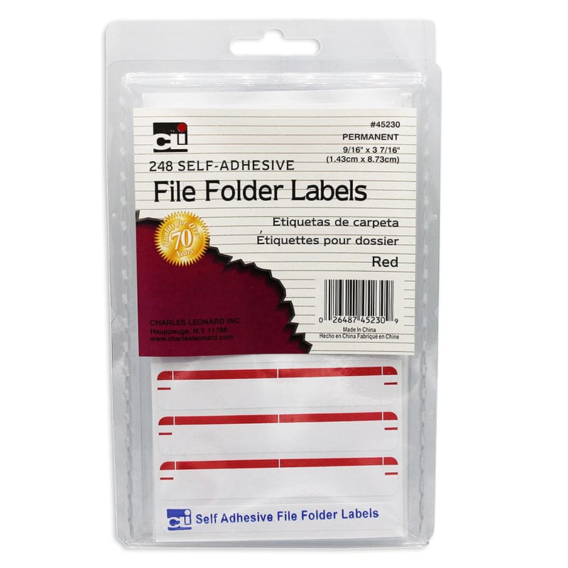 File Folder Labels Red (Pack of 12) - Mailroom - Charles Leonard